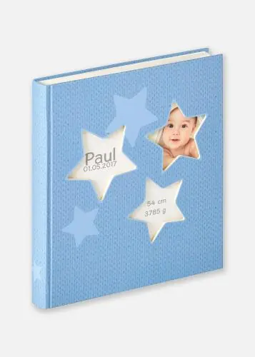 Estrella Album pentru bebeluși Albastru - 28x30,5 cm (50 Albe Pagini / 25 foi) Calitate înaltă