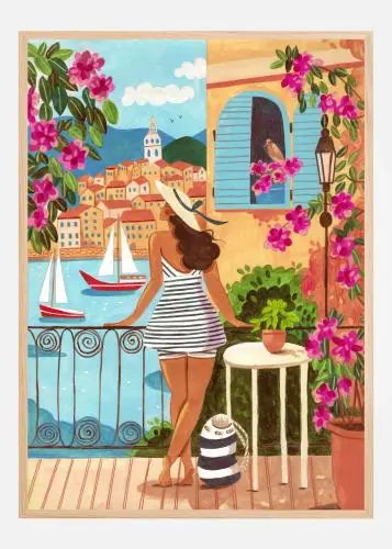 Travel woman in Saint-Tropez Poster (21x29.7 cm (A4)) Chilipir