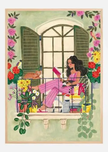 Woman reads on balcony Poster (21x29.7 cm (A4)) Cumpără online
