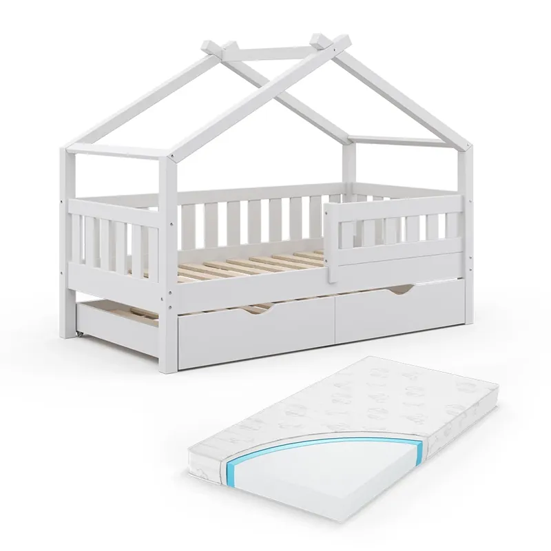 Ofertă limitată Pat de casă Design Alb 80x160 cm cu pat pentru oaspeți și saltea Vitalispa