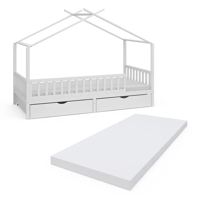 Pat de casă Franka Alb 90x200 cm cu 2 sertare si saltea Vitalispa Preț redus