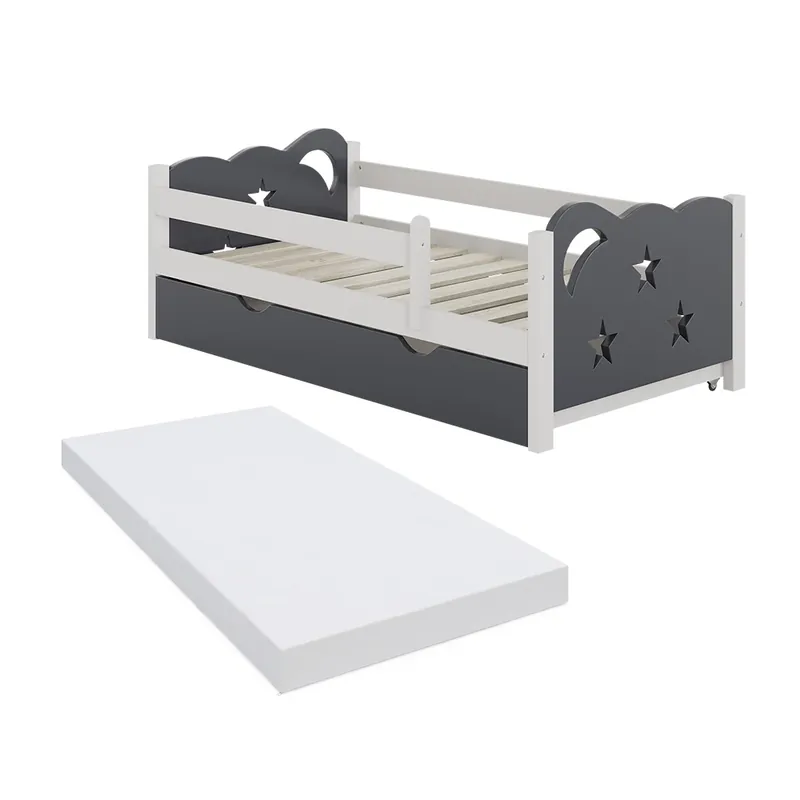Ofertă specială pat pentru copii Jessica Gri 70x140 cm cu sertar și saltea Vitalispa