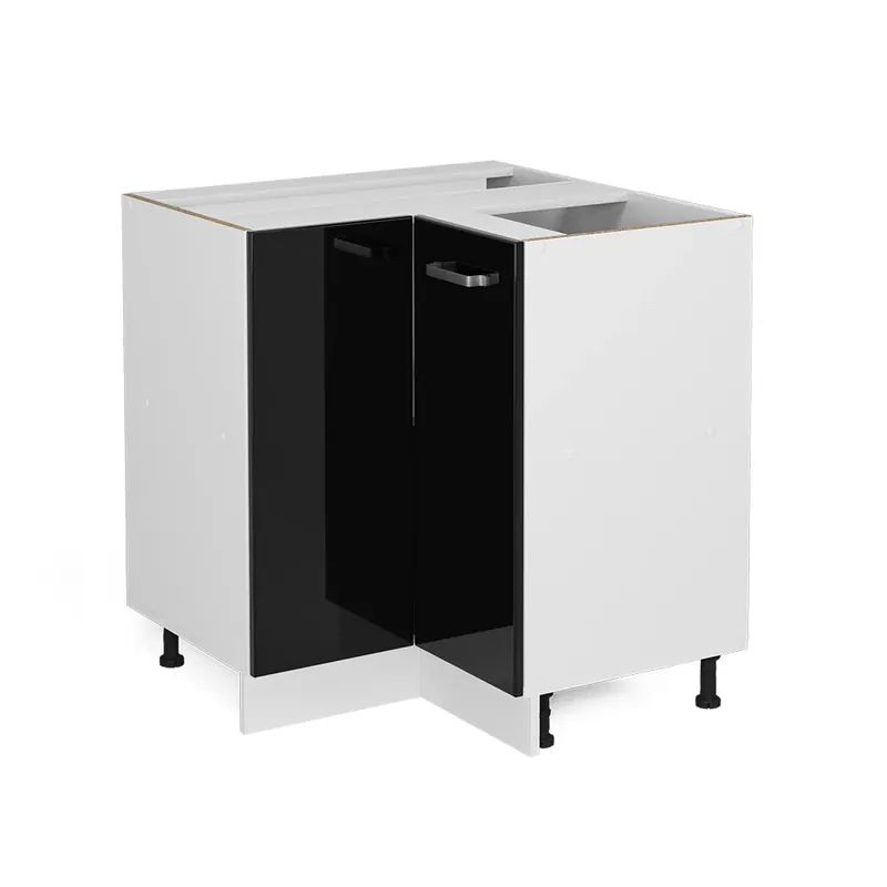 Expediere rapidă Dulap de bază de colț R-Line Negru lucios ridicat 75.6 cm fara blat Vicco