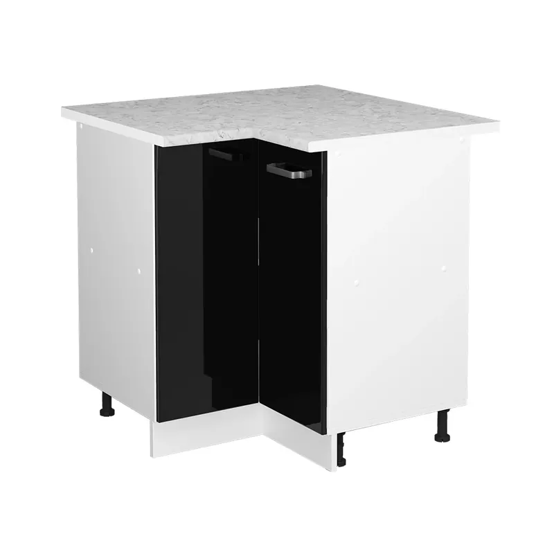 Super ofertă Dulap de bază de colț R-Line Negru lucios ridicat 75.6 cm , AP Marmură Vicco