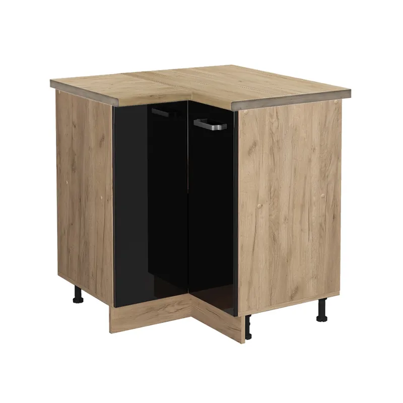 Chilipir Dulap de bază de colț R-Line Negru lucios ridicat 75.6 cm , AP Stejar Vicco