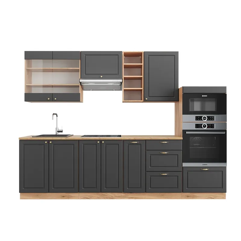 Bestseller Kitchenette Fame-Line Casă de țară antracit/stejar Goldkraft 280 cm fara blat Vicco