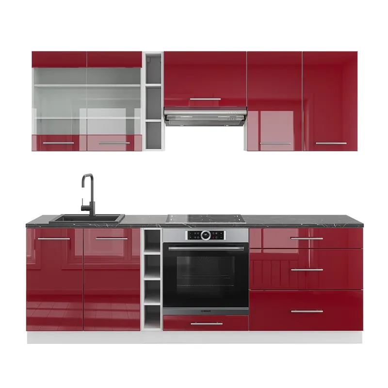 Kitchenette Fame-Line Bordeaux lucios/alb 235 cm fara blat Vicco Ofertă exclusivă