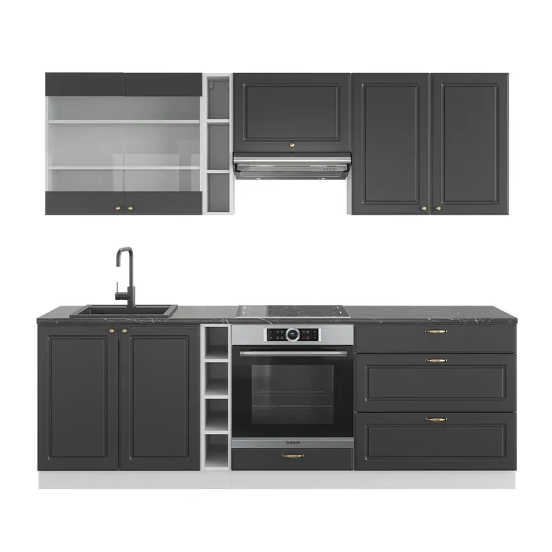 Lichidare de stoc Kitchenette Fame-Line Antracit auriu/alb 235 cm fara blat Vicco