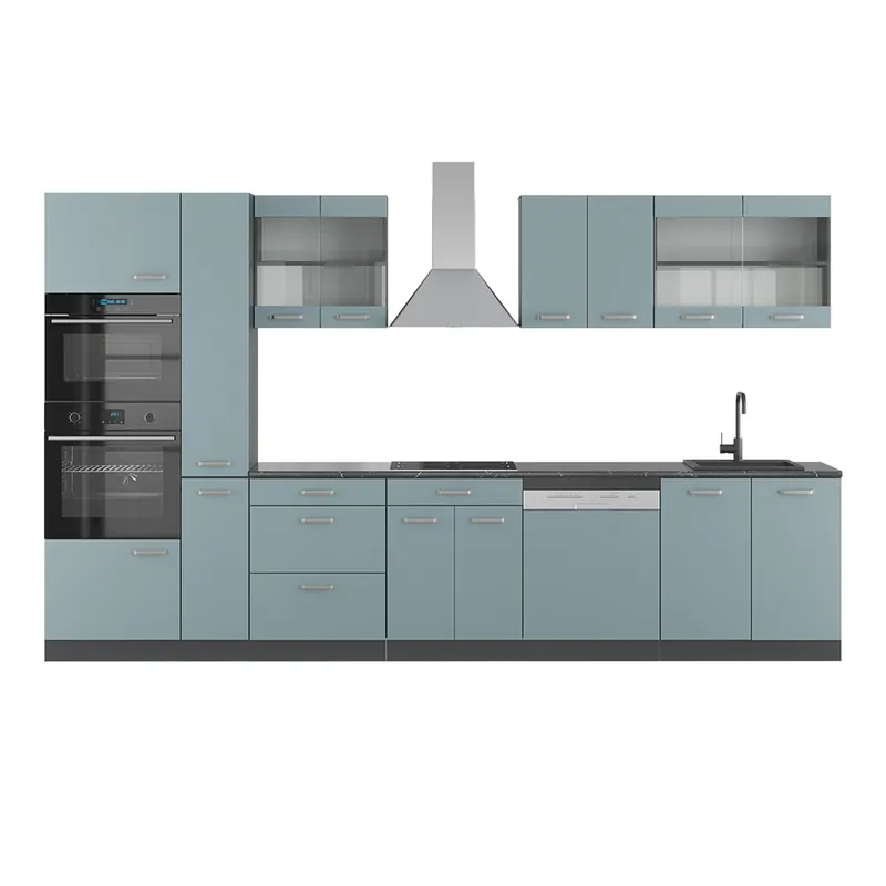 Ofertă de sezon Kitchenette R-Line Albastru-gri/antracit 350 cm cu dulap înalt, fără blat Vicco