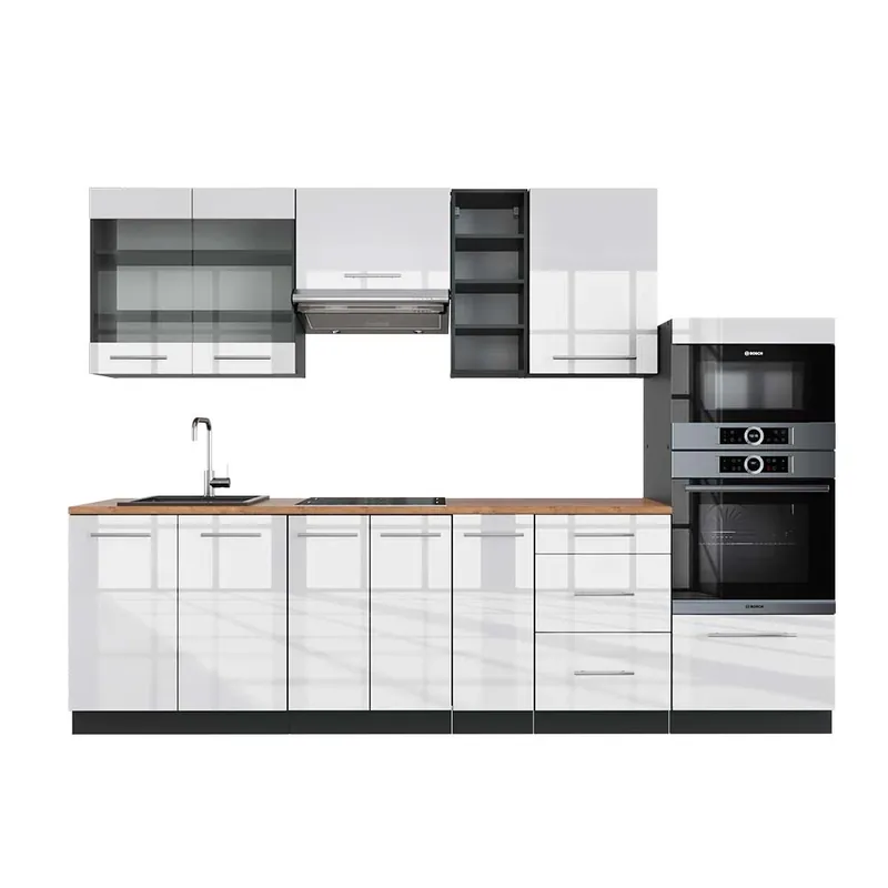 Retur gratuit Kitchenette Fame-Line Alb lucios/antracit 280 cm , AP Stejar Vicco