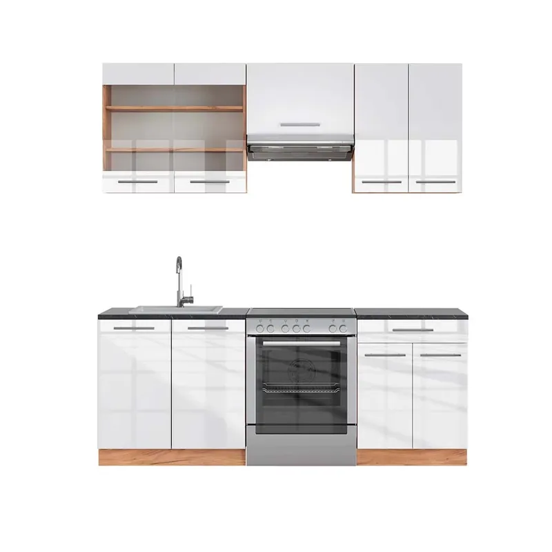 Kitchenette Fame-Line Alb lucios/stejar Goldkraft 200 cm , AP Antracit Vicco Ofertă exclusivă