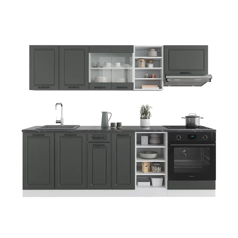 Cumpărături sigure Kitchenette R-Line Casă de țară antracit/alb 240 cm , AP Antracit Vicco
