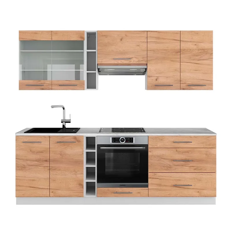Plată securizată Kitchenette Fame-Line Stejar Goldkraft/alb 235 cm , AP Marmură Vicco