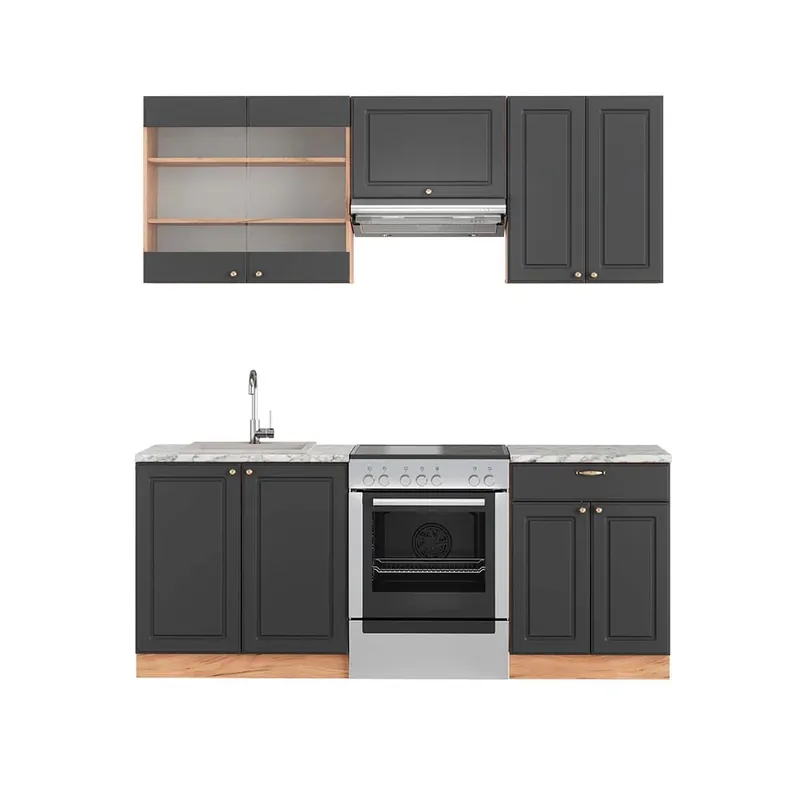 Preț redus Kitchenette Fame-Line Casă de țară antracit/stejar Goldkraft 200 cm , AP Marmură Vicco