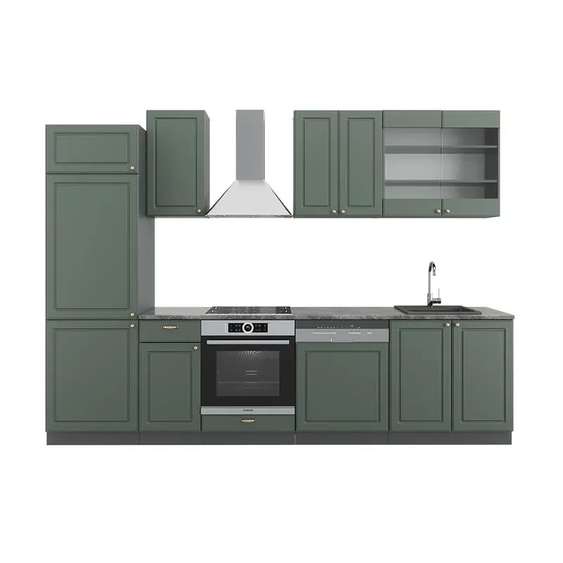 Retur gratuit Kitchenette Fame-Line Casă de țară verde-aurie/antracit 300 cm , AP Antracit Vicco