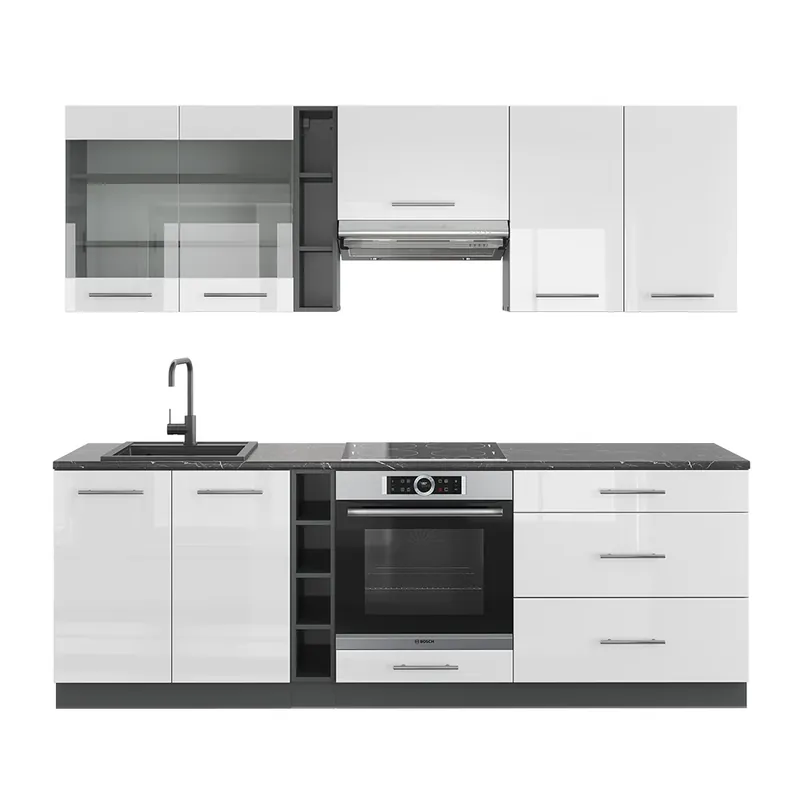 Cumpărături sigure Kitchenette Fame-Line Alb lucios/antracit 235 cm , AP Antracit Vicco