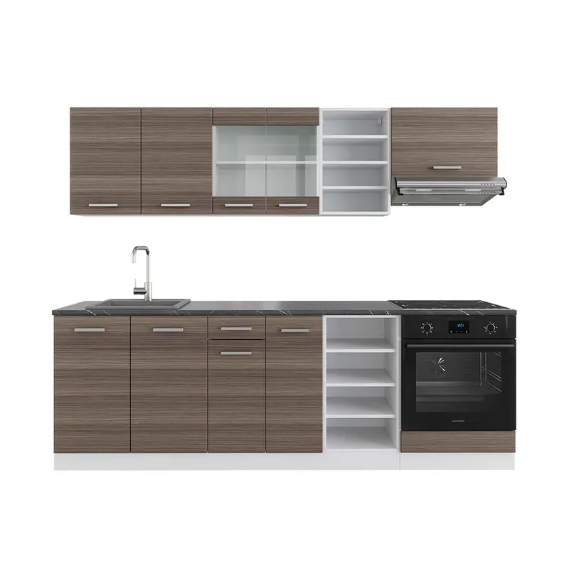 Premium Kitchenette R-Line Gri/alb nobil 240 cm , AP Antracit Vicco