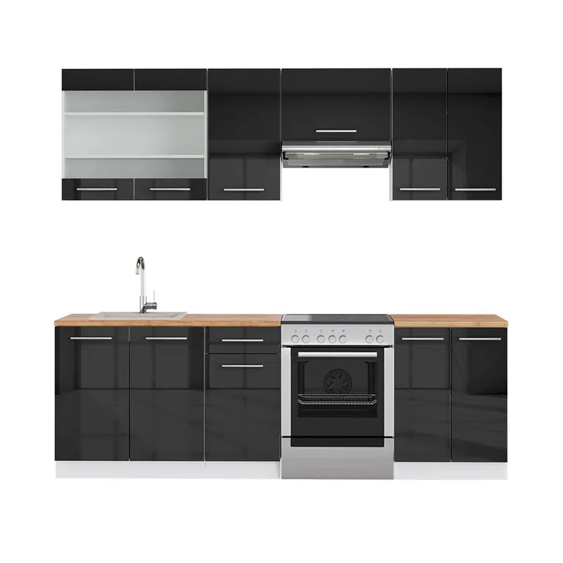 Ofertă limitată Kitchenette Fame-Line Antracit lucios/alb 240 cm , AP Stejar Vicco