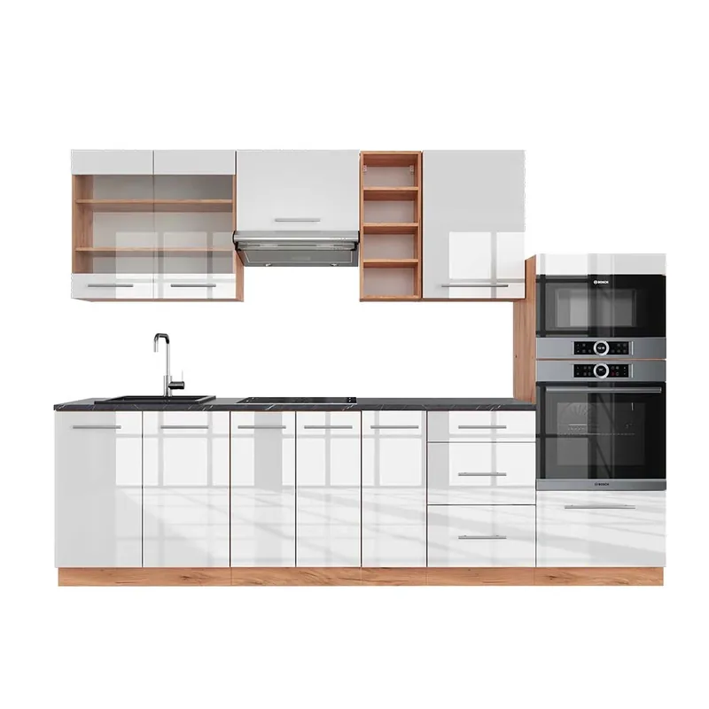 Kitchenette Fame-Line Alb lucios/stejar Goldkraft 280 cm , AP Antracit Vicco Reducere specială