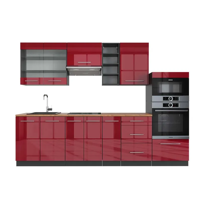 Kitchenette Fame-Line Bordeaux lucios/antracit 280 cm , AP Stejar Vicco Preferatul clienților