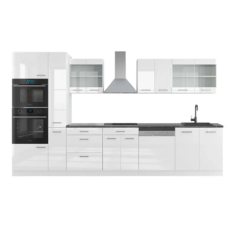Kitchenette R-Line Alb lucios/alb 350 cm cu dulap înalt, AP antracit Vicco Preț promoțional
