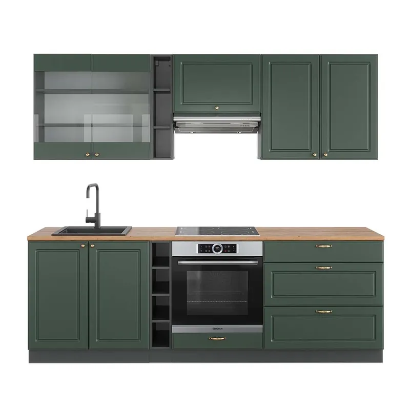 Kitchenette Fame-Line Casă de țară verde-aurie/antracit 235 cm , AP Stejar Vicco Ultima șansă