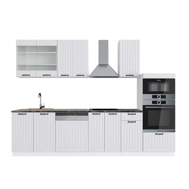 Livrare expres Kitchenette Fame-Line Casa albă la țară/Alb 300 cm cu dulap înalt, AP antracit Vicco