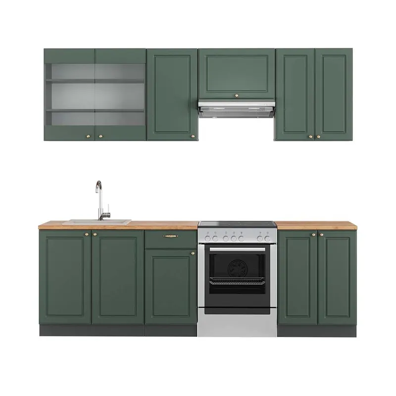 Kitchenette Fame-Line Casă de țară verde-aurie/antracit 240 cm , AP Stejar Vicco Comandă acum