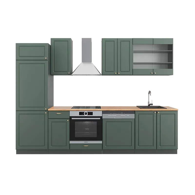 Ieftin Kitchenette Fame-Line Casă de țară verde-aurie/antracit 300 cm , AP Stejar Vicco
