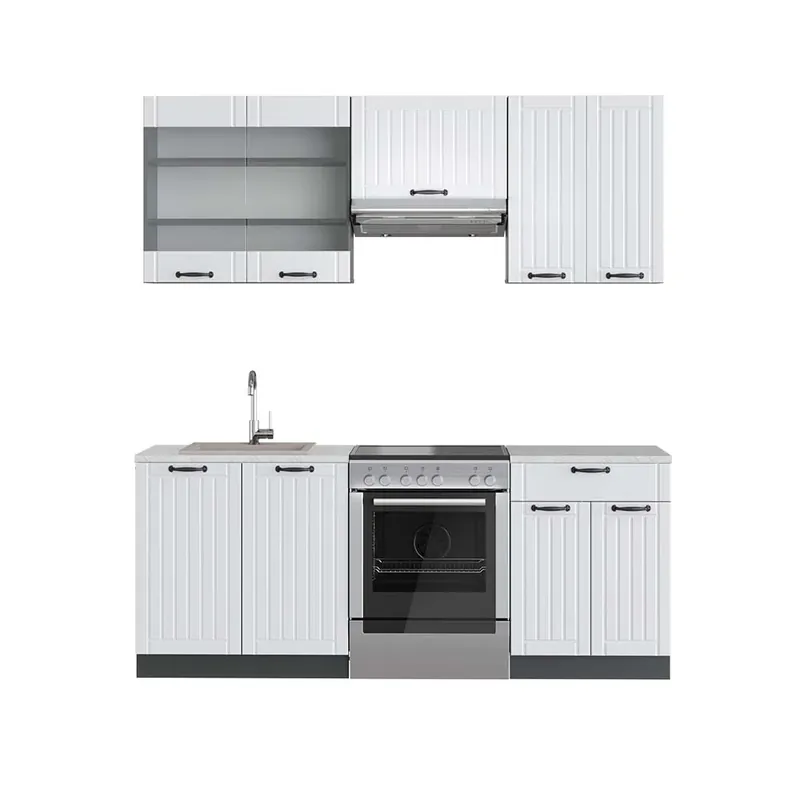 Retur ușor Kitchenette Fame-Line Casă de țară albă/antracit 200 cm , AP Marmură Vicco