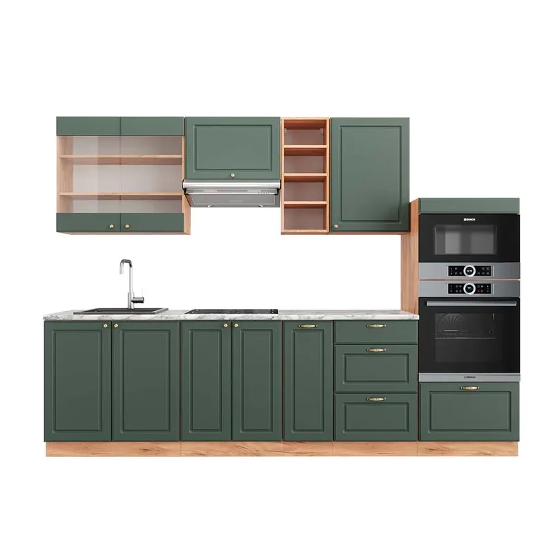 Cumpără acum Kitchenette Fame-Line Casă de țară verde-aurie/stejar Goldkraft 280 cm , AP Marmură Vicco