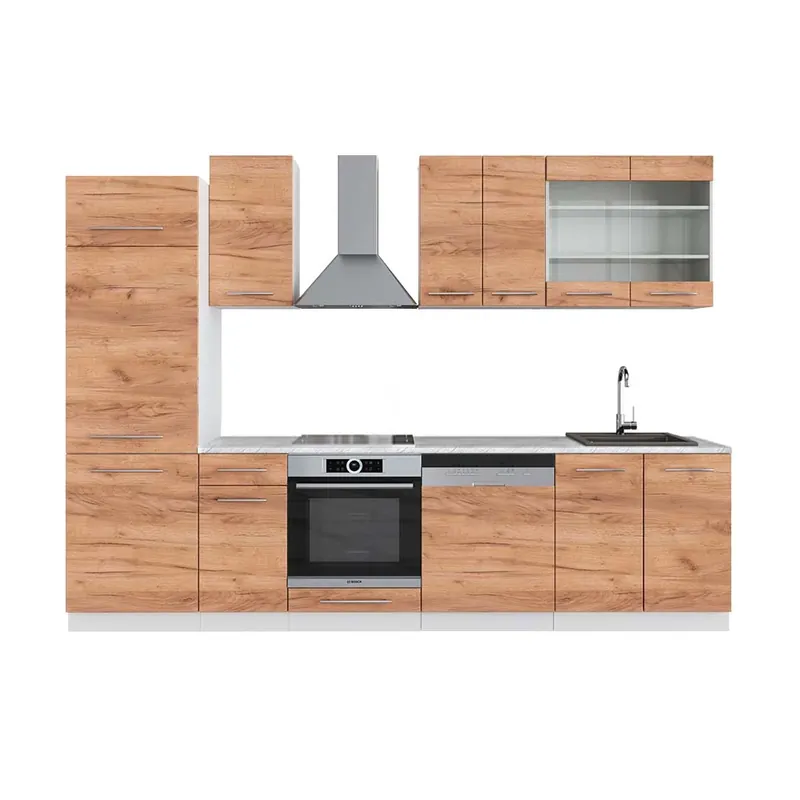 Reducere Kitchenette Fame-Line Stejar Goldkraft/alb 300 cm , AP Marmură Vicco