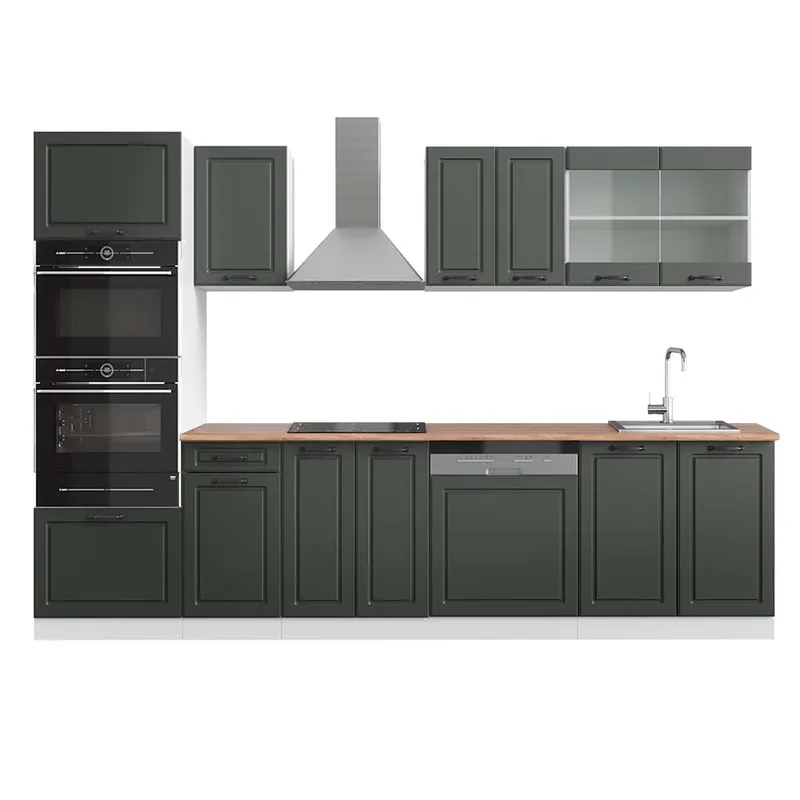 Premium Kitchenette R-Line Casă de țară antracit/alb 300 cm cu dulap înalt, stejar AP Vicco