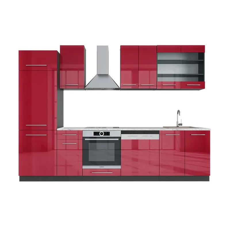 Kitchenette Fame-Line Bordeaux lucios/antracit 300 cm , AP Marmură Vicco Cumpărături sigure