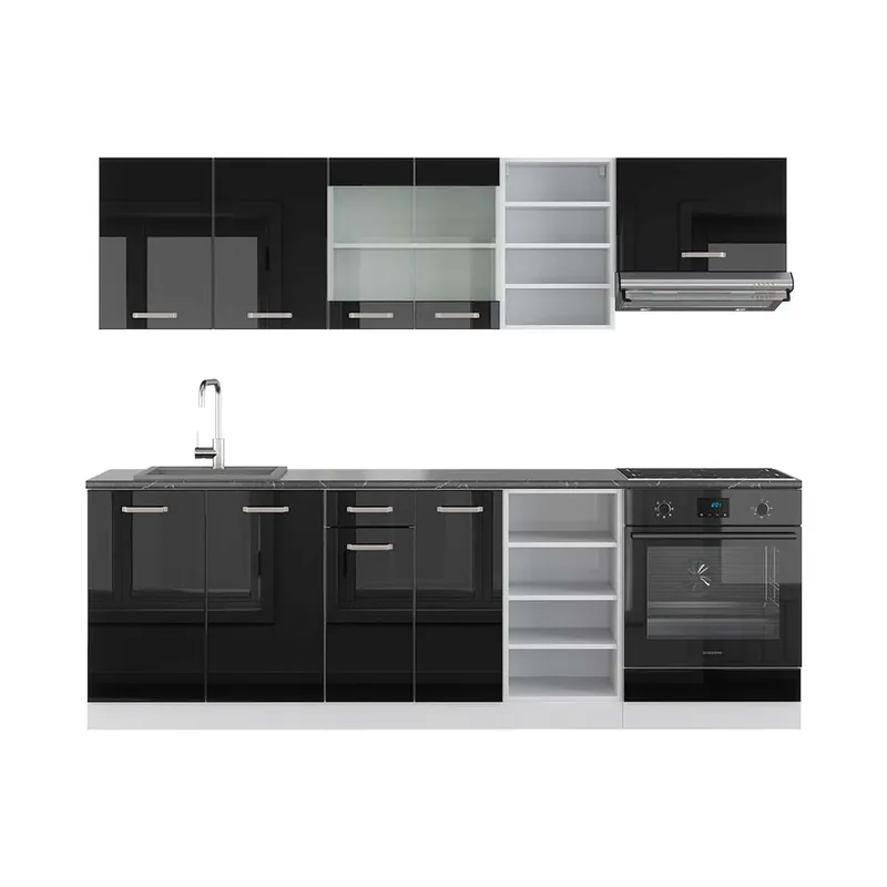 Kitchenette R-Line Negru lucios/alb 240 cm , AP Antracit Vicco Noutate