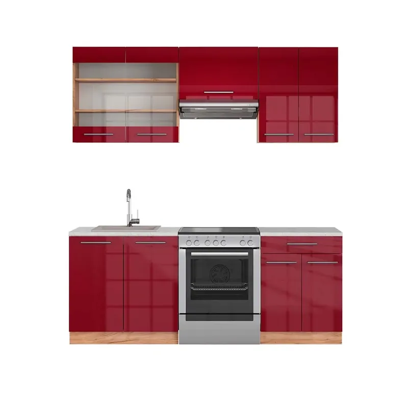 Kitchenette Fame-Line Bordeaux lucios/stejar Goldkraft 200 cm , AP Marmură Vicco Ofertă specială