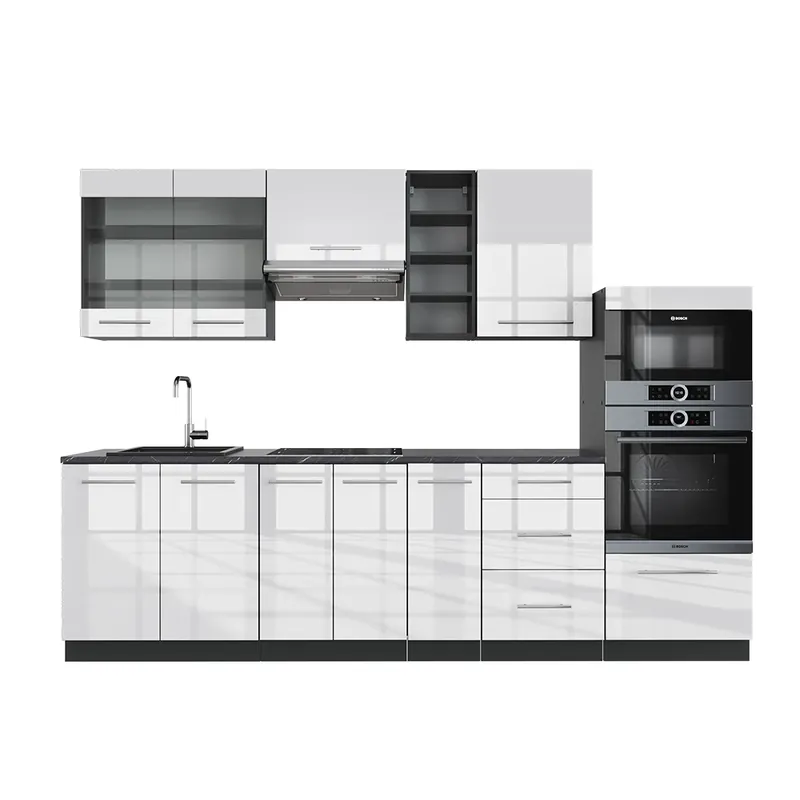 Kitchenette Fame-Line Alb lucios/antracit 280 cm , AP Antracit Vicco Popular