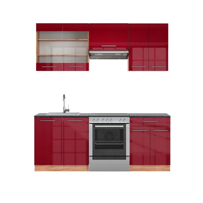 Cumpărături sigure Kitchenette Fame-Line Bordeaux lucios/stejar Goldkraft 200 cm , AP Antracit Vicco