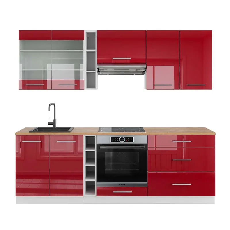 Noutate Kitchenette Fame-Line Bordeaux lucios/alb 235 cm , AP Stejar Vicco
