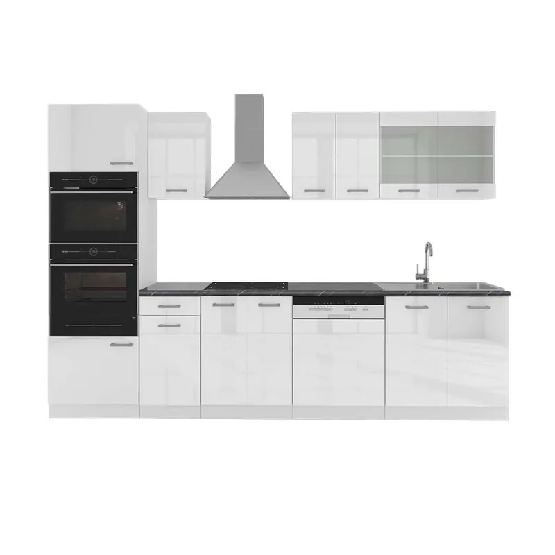 Kitchenette R-Line Alb lucios/alb 300 cm cu dulap înalt, AP antracit Vicco Reducere specială