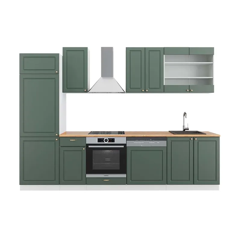 Kitchenette Fame-Line Casă de țară verde-aurie/alb 300 cm , AP Stejar Vicco Ieftin
