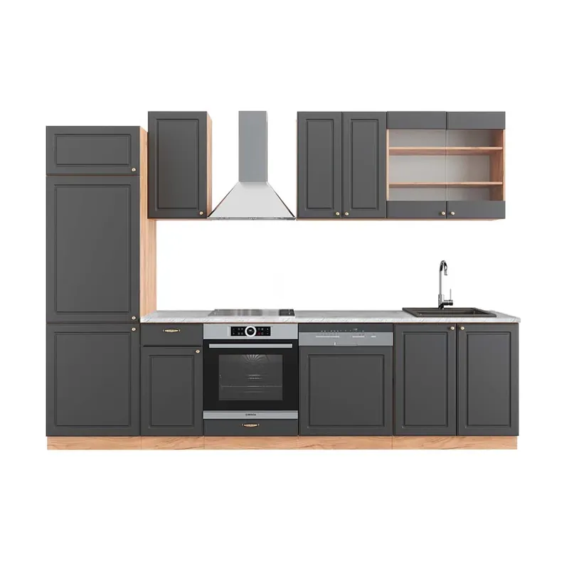 Kitchenette Fame-Line Casă de țară antracit/stejar Goldkraft 300 cm , AP Marmură Vicco Retur gratuit