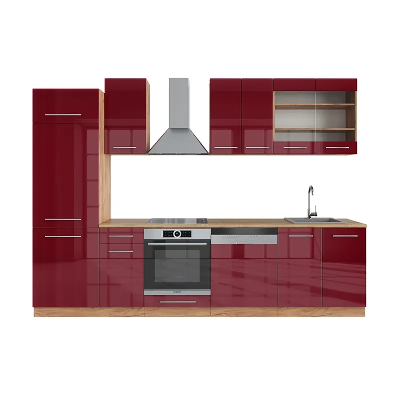 Mai ieftin Kitchenette Fame-Line Bordeaux lucios/stejar Goldkraft 300 cm , AP Stejar Vicco