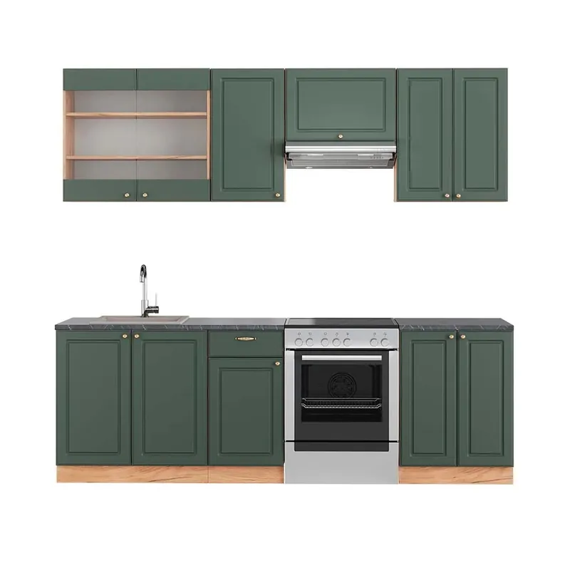Reducere extra Kitchenette Fame-Line Casă de țară verde-aurie/stejar Goldkraft 240 cm , AP Antracit Vicco