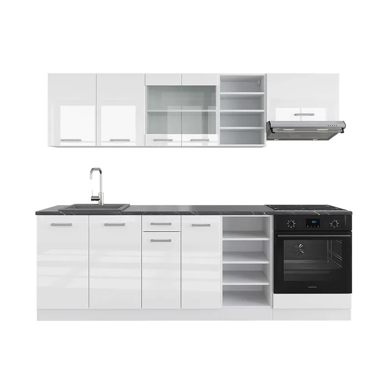 Cel mai vândut Kitchenette R-Line Alb lucios/alb 240 cm , AP Antracit Vicco