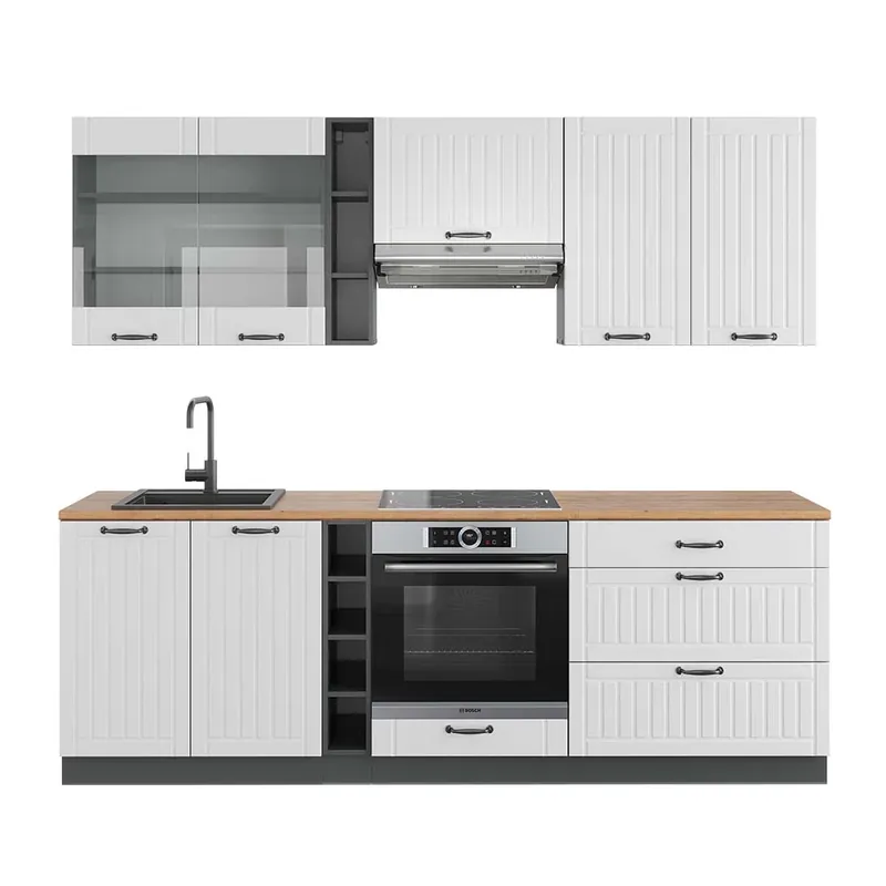 Premium Kitchenette Fame-Line Casă de țară albă/antracit 235 cm , AP Stejar Vicco