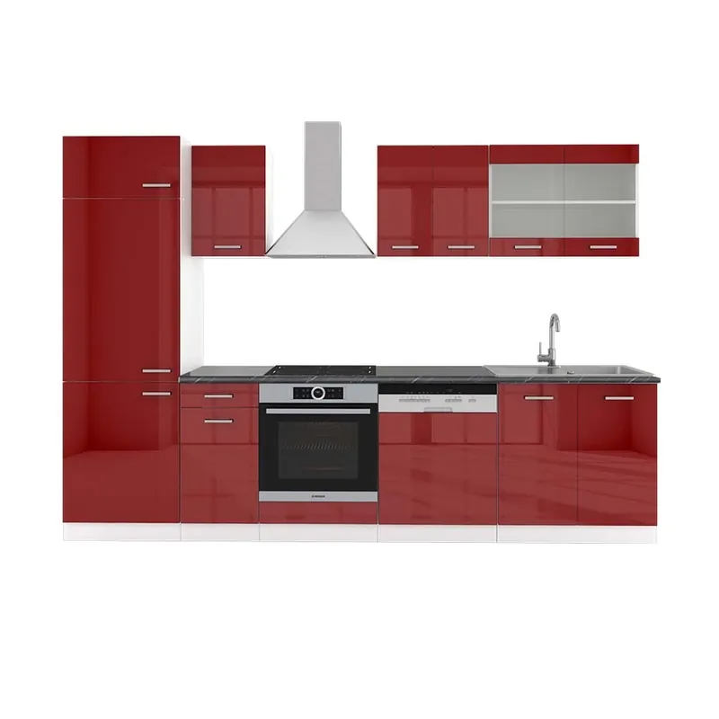 Ieftin Kitchenette R-Line Roșu/alb lucios 300 cm , AP Antracit Vicco