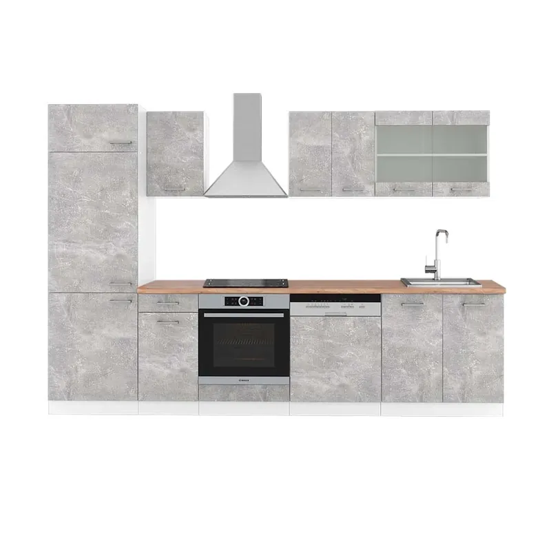 Kitchenette R-Line Beton/Alb 300 cm , AP Stejar Vicco Cel mai bun preț