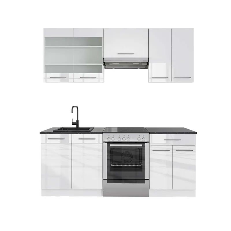 Kitchenette Fame-Line Alb lucios/alb 200 cm , AP Antracit Vicco Ultima șansă