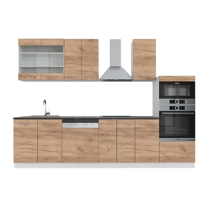Kitchenette Fame-Line Stejar Goldkraft/alb 300 cm cu dulap înalt, AP antracit Vicco Cumpără online
